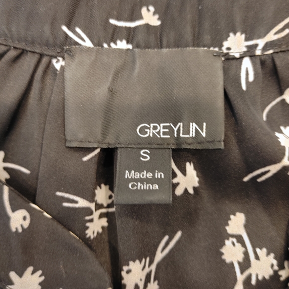GREYLIN FLORAL BUTTON DOWN BLOUSE, BLACK S - Picture 10 of 12